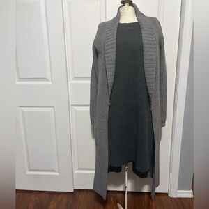 Relativity Gray Open-Front Long Cardigan Sweater with Pockets